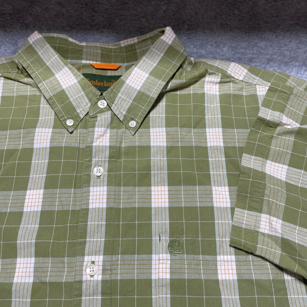 Timberland Mens XXL Short Sleeve Plaid Button Down Shirt Green Cotton 0466